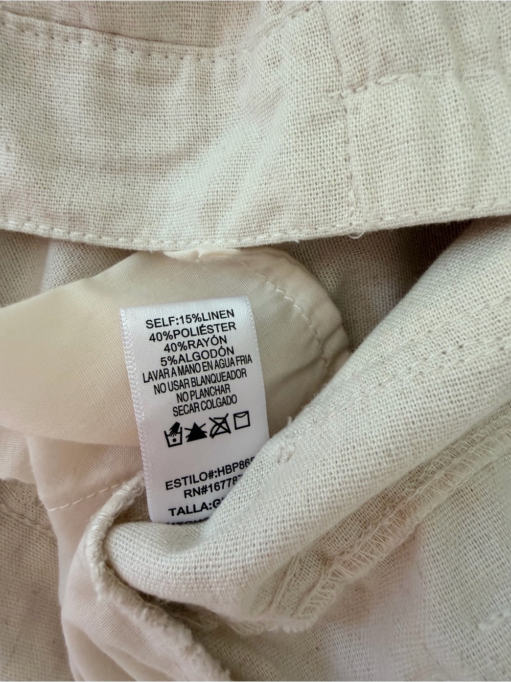 Hunter & Brown like new Cream Elastic-Waist Linen Blend Pants L - Picture 14 of 15